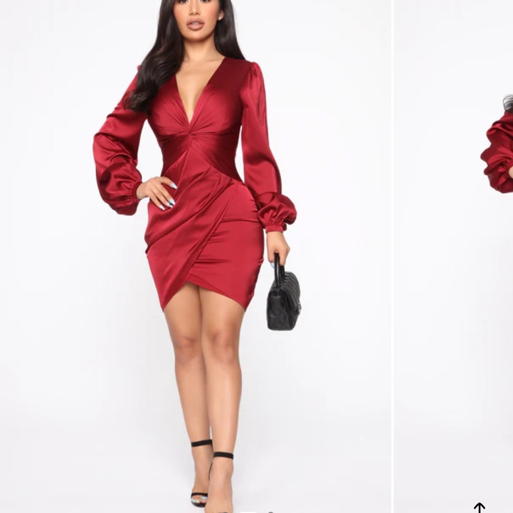 Fashion Nova Deep Red Long Sleeve Dress